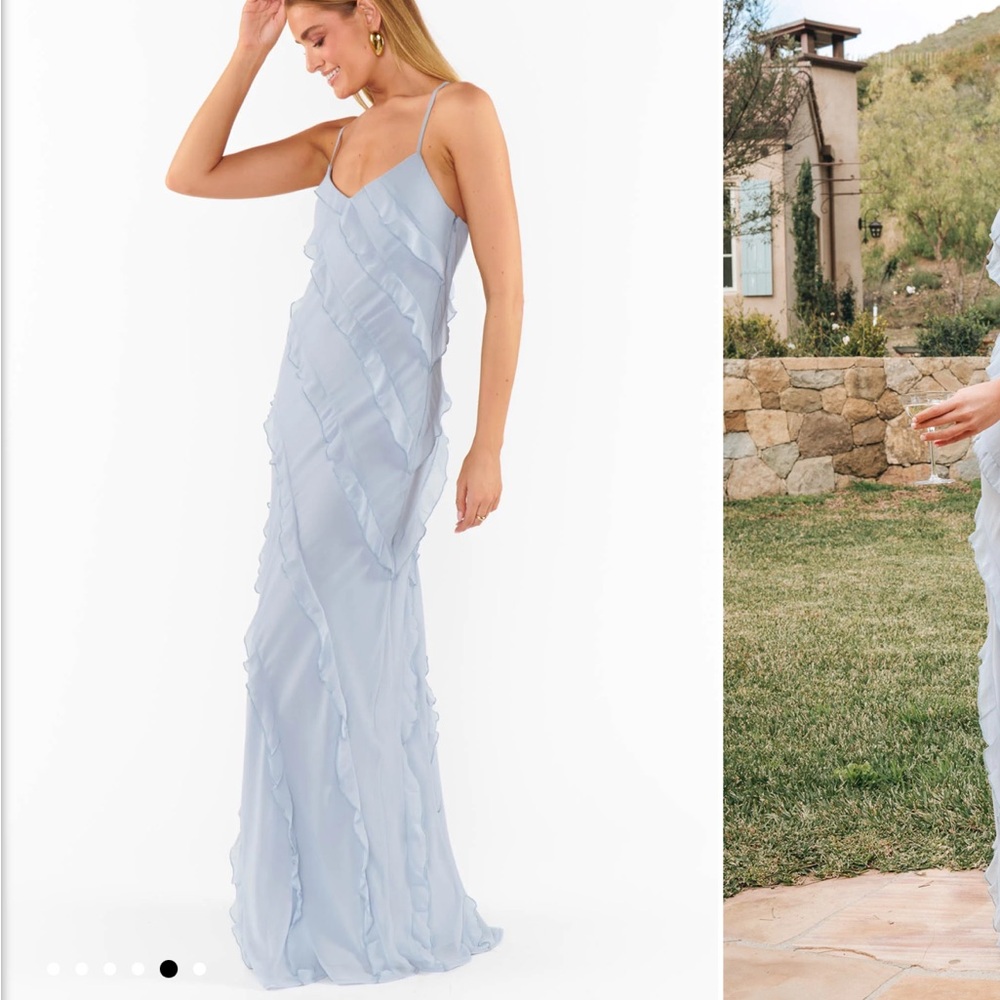 NWT Show Me Your MuMu Romance Ruffle Steele blue chiffon